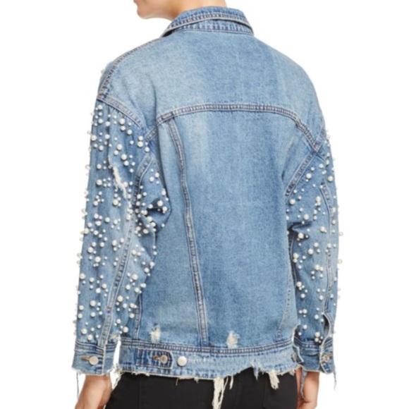 SOLD‼️Pearl Embellished Distressed Denim Jacket - Picture 7 of 8